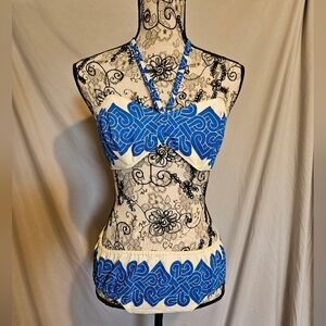Vintage Blue and White Halter Bikini Set